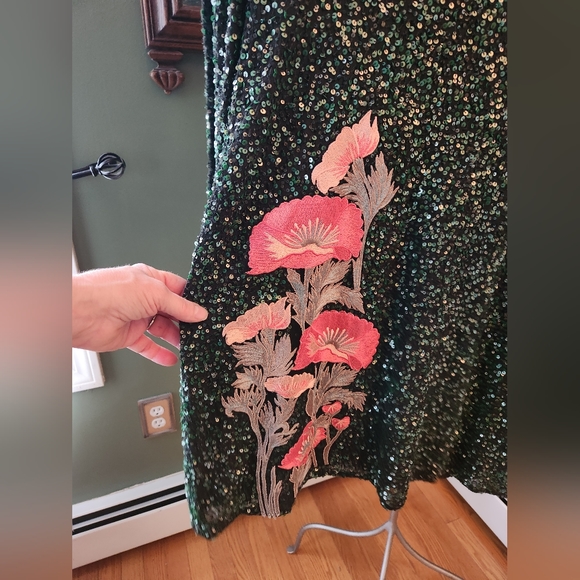 Sz 4 Varun Bahl Green Seqin Dress w/Appliqué NWT Anthropologie - Picture 12 of 16